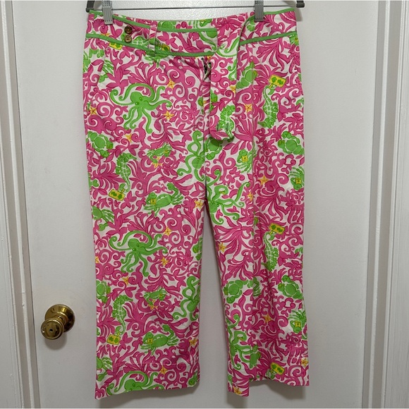 Lilly Pulitzer Pants - Lilly Pulitzer Main Line Fit Pants Pink Green Floral Octopus Crab Pattern